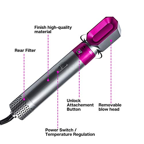 Ximin - Peine secador de pelo, 5 en 1, multifunción, rizador, alisador de pelo, portátil, secador eléctrico intercambiable para mujeres y hombres (A)