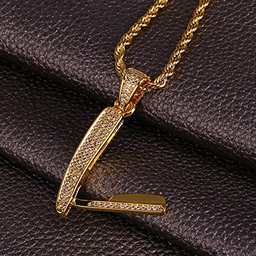 XMcKJ Hip Hop Iced out Bling Ebay Razor Colgante 18k Collar de Cadena Chapado en Oro for Hombres Mujeres