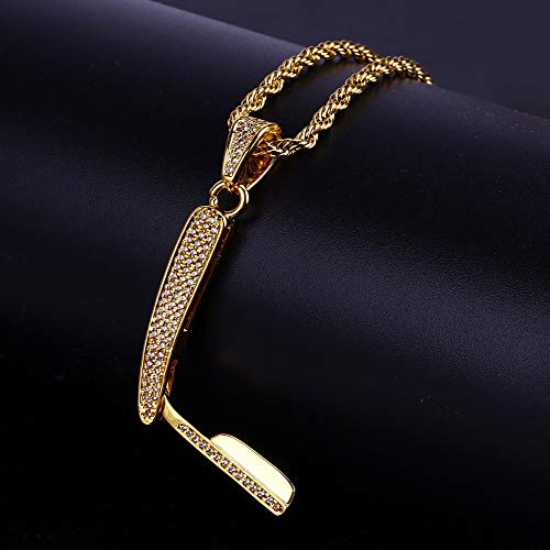 XMcKJ Hip Hop Iced out Bling Ebay Razor Colgante 18k Collar de Cadena Chapado en Oro for Hombres Mujeres