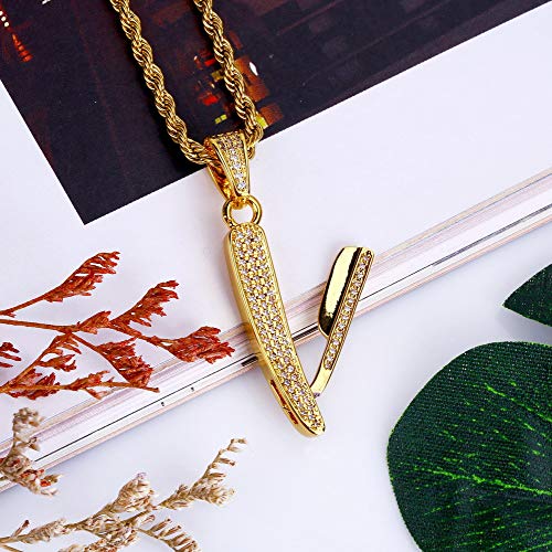 XMcKJ Hip Hop Iced out Bling Ebay Razor Colgante 18k Collar de Cadena Chapado en Oro for Hombres Mujeres
