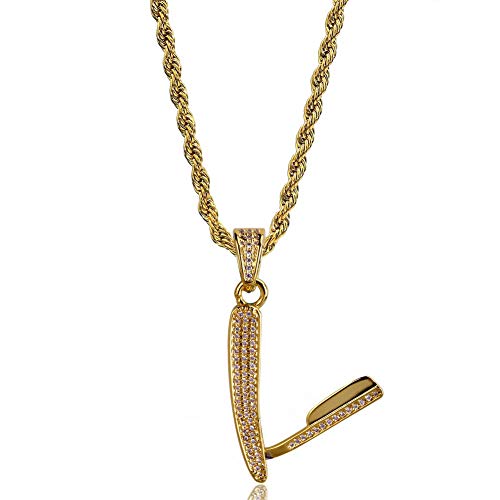XMcKJ Hip Hop Iced out Bling Ebay Razor Colgante 18k Collar de Cadena Chapado en Oro for Hombres Mujeres