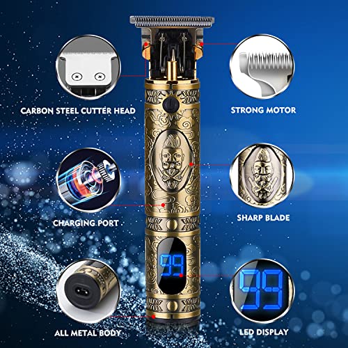 Xnuoyo Advanced Metal Máquina de Cortar Pelo Profesional Cortapelos Hombre Corte Pelo, Máquina Cortar Pelo Inalámbrico Batería, Recortador Pelo Barba Kit Familia (LED-Dorado)