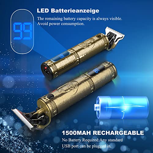 Xnuoyo Advanced Metal Máquina de Cortar Pelo Profesional Cortapelos Hombre Corte Pelo, Máquina Cortar Pelo Inalámbrico Batería, Recortador Pelo Barba Kit Familia (LED-Dorado)