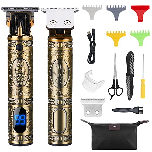 Xnuoyo Advanced Metal Máquina de Cortar Pelo Profesional Cortapelos Hombre Corte Pelo, Máquina Cortar Pelo Inalámbrico Batería, Recortador Pelo Barba Kit Familia (LED-Dorado)