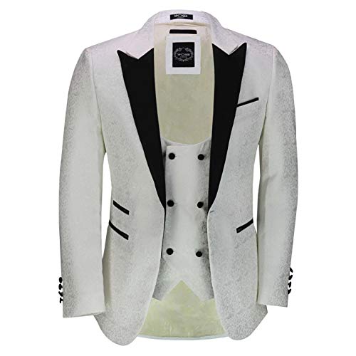 Xposed Tuxedo Negro Blazer Floral de los Hombres [TUX-BRIAN-1055-WHITE-50,60EU]
