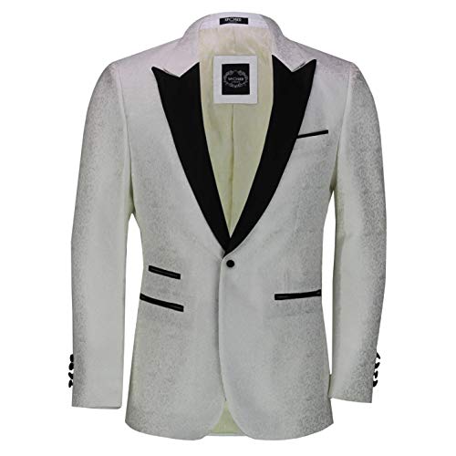 Xposed Tuxedo Negro Blazer Floral de los Hombres [TUX-BRIAN-1055-WHITE-50,60EU]