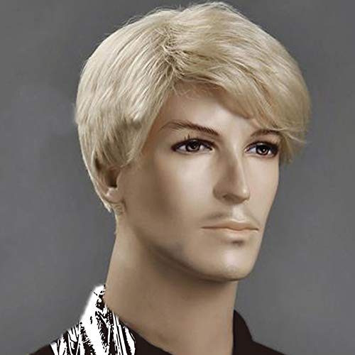 XULAIP Pelucas de cabello sintético corto recto para hombre Pelucas de cabello sintético resistente al calor Peluca de hombre de aspecto natural (rubio)