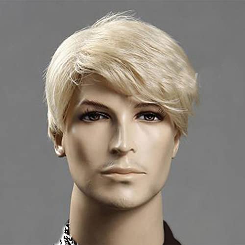 XULAIP Pelucas de cabello sintético corto recto para hombre Pelucas de cabello sintético resistente al calor Peluca de hombre de aspecto natural (rubio)