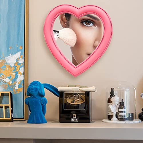 Xyconcep Espejo de maquillaje con forma de corazón de 10.6 pulgadas, decoración de tocador para dormitorio (rosa, 10.6 pulgadas de ancho)