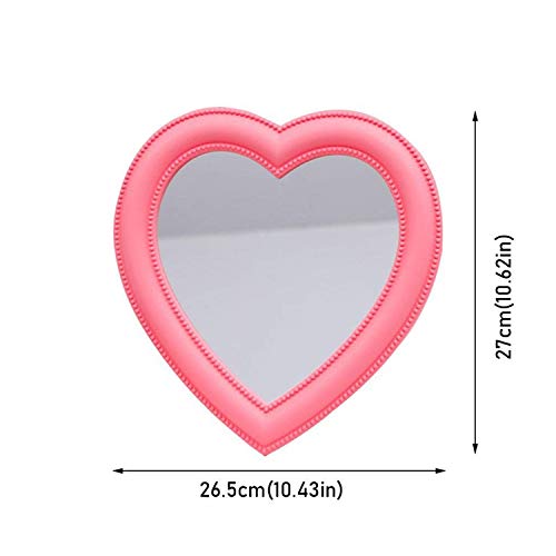 Xyconcep Espejo de maquillaje con forma de corazón de 10.6 pulgadas, decoración de tocador para dormitorio (rosa, 10.6 pulgadas de ancho)