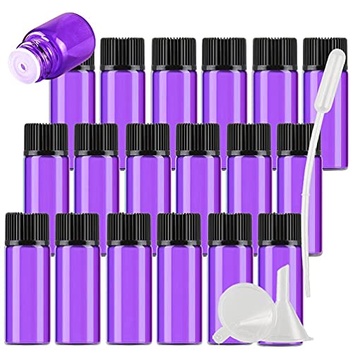 YAMAXUN 50 Piezas 1 Ml Frascos De Aceite Esencial De Frasco De Vidrio Púrpura Vacío con Reductor De Orificio Y Tapa Negra para Aceites Esenciales Cosméticos Perfume De Colonias,Púrpura,1ml