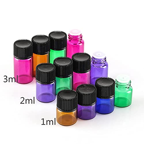 YAMAXUN 50 Piezas 1 Ml Frascos De Aceite Esencial De Frasco De Vidrio Púrpura Vacío con Reductor De Orificio Y Tapa Negra para Aceites Esenciales Cosméticos Perfume De Colonias,Púrpura,1ml
