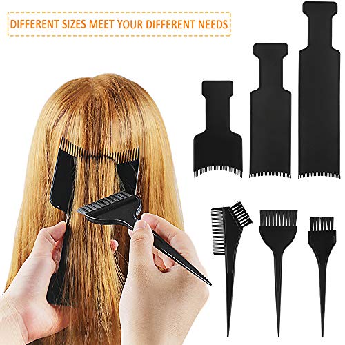 Yangfei 6Pcs Kit Tinte Pelo Peine Balayage Incluye 3 Brochas de Tinte y 3 Peine para Coloración, Pinceles de Tinte para Teñir El Cabello Usos de Salón y Hogar (negro)