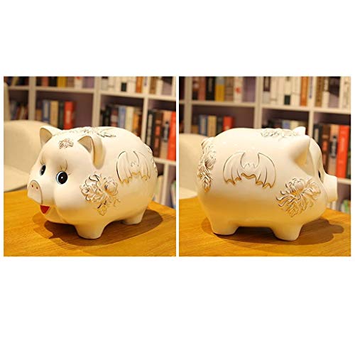 YAOLUU Huchas Originales Cerámica Cerdo Hucha de Gran Capacidad con Monedas Hucha Cash Box Coin Jar Hucha Lindo niño Adulto Regalo Azul Blanco Regalos Divertidos (Color : White)