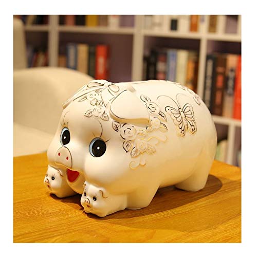 YAOLUU Huchas Originales Cerámica Cerdo Hucha de Gran Capacidad con Monedas Hucha Cash Box Coin Jar Hucha Lindo niño Adulto Regalo Azul Blanco Regalos Divertidos (Color : White)