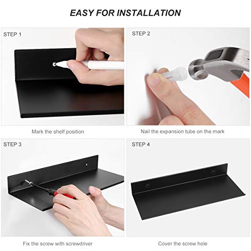 Yardwe Estante de baño Negro para Pared de Ahorro de Espacio, Resistente al óxido, estantes flotantes Extra Fuertes (30 cm)