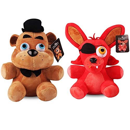 Yasdf 2 Unids / Lote FNAF Freddy Fazbear Bear & Fox Foxy Plush Toys 25Cm, Freddy Bear & Foxy Plush Five Nights At Freddy'S Stuffed Toys Doll para Niños