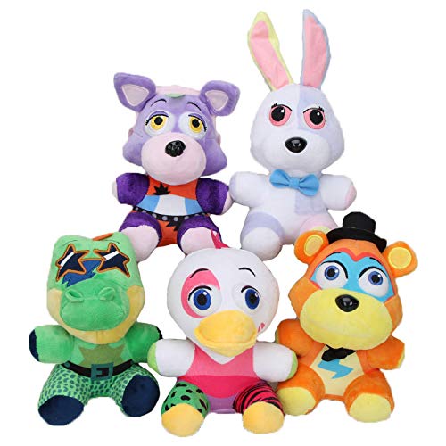 Yasdf 5Pcs Five Nights At Freddy'S Peluches 18Cm, FNAF Security Breach Muñecos De Peluche Vannie Glamrock Freddy Montgomery Gator Roxanne Wolf Toys