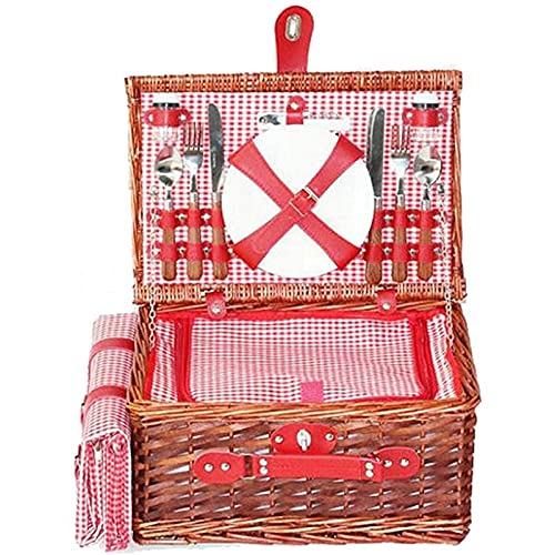 YFY Cesta de Picnic de Mimbre Cesta de Picnic Quad Hecho a Mano Cesta de Picnic Cesta de Picnic Cesta de Almacenamiento al Aire Libre con Tapa
