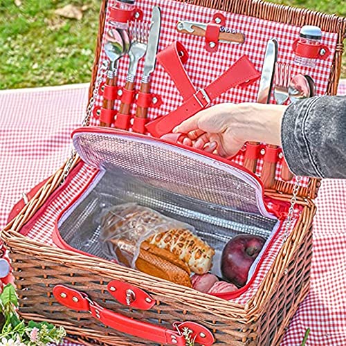 YFY Cesta de Picnic de Mimbre Cesta de Picnic Quad Hecho a Mano Cesta de Picnic Cesta de Picnic Cesta de Almacenamiento al Aire Libre con Tapa