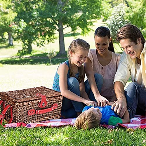 YFY Cesta de Picnic de Mimbre Cesta de Picnic Quad Hecho a Mano Cesta de Picnic Cesta de Picnic Cesta de Almacenamiento al Aire Libre con Tapa