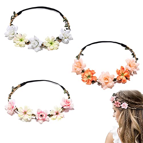 YHZMY 3 Piezas Diadema de boda floral, Corona De Flores,Corona Flores Novia, Flor Hecha a Mano Diadema, Guirnalda Floral Diademas, Mujer o Niñas, para Boda Playa Fiesta de Cumpleaños Guirnalda Floral