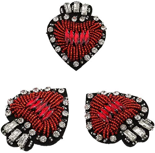Yikko 3 parches de diamantes de imitación con cuentas Love Heart Star Bee tela apliques de hierro en parches para jeans, chaquetas, ropa, zapatos para manualidades, parches decorativos (estilo 1)