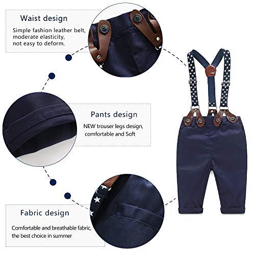 Yilaku Conjunto bebé niño camisa de manga larga + pantalones + pajarita + tirantes para traje de bebé niño ropa de fiesta bautizo vestido de boda Conjuntos de Otoño e Invierno（Azul，60）