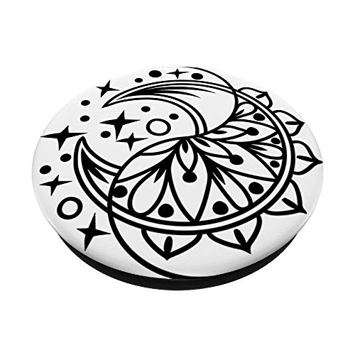 Yin Yang Mandala Flower Stars Lotus Gift Black PopSockets PopGrip: Agarre intercambiable para Teléfonos y Tabletas