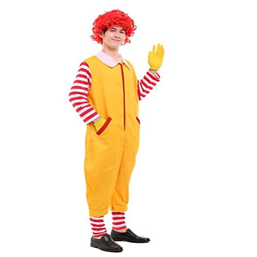 YIPUTONG Disfraz de Payaso Disfraz de Payaso Amarillo Disfraz de Halloween Carnaval Mono Fiesta temática Payaso clásico 4pcs / Set Disfraz de Payaso Amarillo de Comida rápida para niños y Adultos