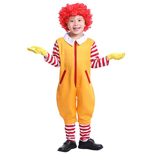 YIPUTONG Disfraz de Payaso Disfraz de Payaso Amarillo Disfraz de Halloween Carnaval Mono Fiesta temática Payaso clásico 4pcs / Set Disfraz de Payaso Amarillo de Comida rápida para niños y Adultos