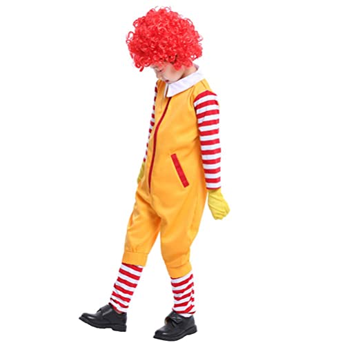 YIPUTONG Disfraz de Payaso Disfraz de Payaso Amarillo Disfraz de Halloween Carnaval Mono Fiesta temática Payaso clásico 4pcs / Set Disfraz de Payaso Amarillo de Comida rápida para niños y Adultos