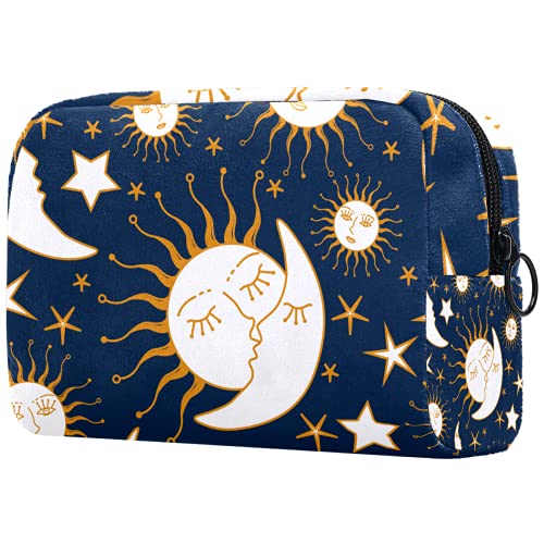 Yitian Funny Sun Kiss Moon Stars - Bolsa de cosméticos para mujer, adorables bolsas de maquillaje espaciosas