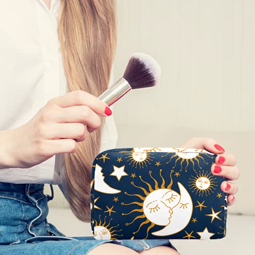 Yitian Funny Sun Kiss Moon Stars - Bolsa de cosméticos para mujer, adorables bolsas de maquillaje espaciosas