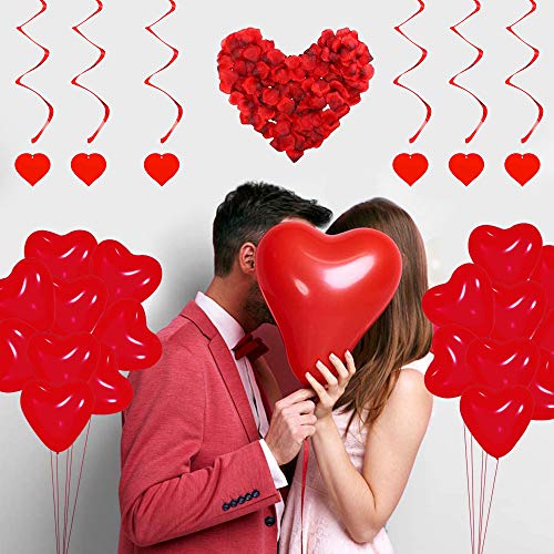YiYa Juego de Decoraciones de San Valentín Contiene Globos en Forma de corazón Love Globos de Papel de Aluminio pétalos Rosa y remolinos de corazón para el día de San Valentín Boda Fiesta decoración