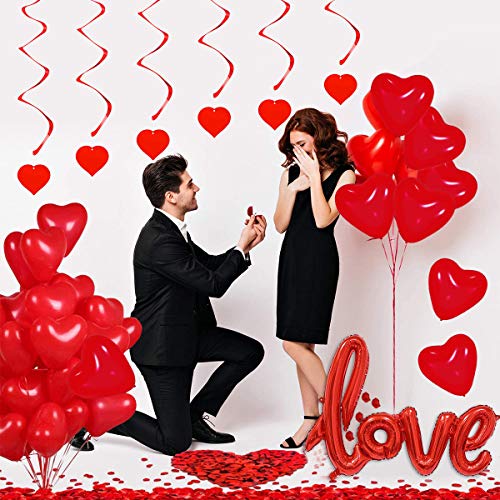 YiYa Juego de Decoraciones de San Valentín Contiene Globos en Forma de corazón Love Globos de Papel de Aluminio pétalos Rosa y remolinos de corazón para el día de San Valentín Boda Fiesta decoración