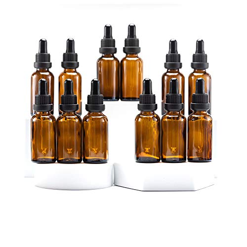 Yizhao Ambar Frasco Cuentagotas Cristal 30ml, Botellas Cuentagotas con [Pipeta Cuentagotas Cristal], para Aceite Esencial, Masaje,Fragancia, Aromaterapia, Laboratorio - 12Pcs