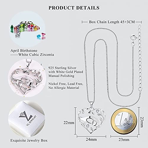 YL Collar de mamá Plata de ley 925 Mamá sostenga la mano del niño Colgante Collar Regalos para mamá(Blanco)