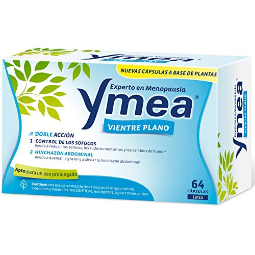 Ymea Vientre Plano - Tratamiento de la Menopausia, Apto para uso prolongado sin estrogenos, 64 Capsulas, Tratamiento 1 mes + Lactacyd Gel de Higiene Íntima Diario, Ph Equilibrado, sin jabón, 400 ml