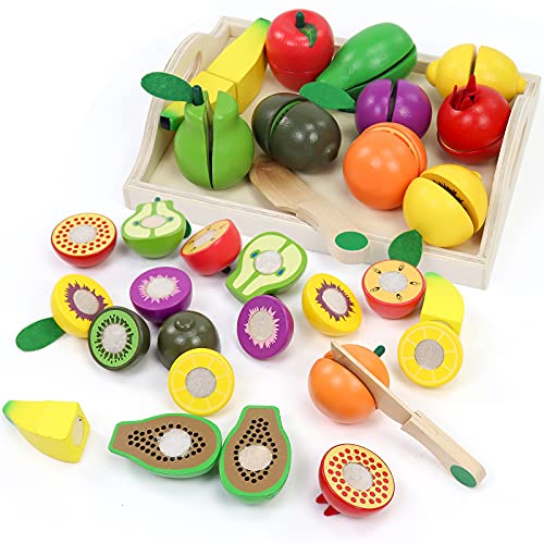 yoptote Frutas de Madera Cortar Frutas Surtido Verduras Juguetes Montessori Comida Madera Cocinas de Juguete para Niños Regalo Niña 2 3 4 5 Años