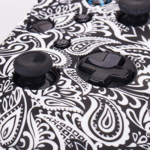 YoRHa Impresión Caucho de Silicona Funda Skin Case Carcasas Piel para Xbox One S/X Mando Controller x 1 (Flores&Blanco) con Agarres para el Pulgar Thumb Grip Pro x 8