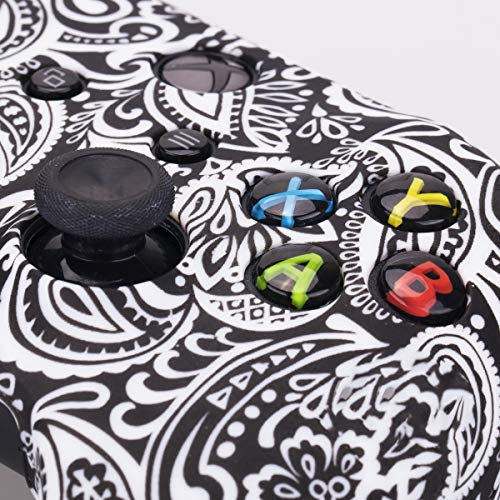 YoRHa Impresión Caucho de Silicona Funda Skin Case Carcasas Piel para Xbox One S/X Mando Controller x 1 (Flores&Blanco) con Agarres para el Pulgar Thumb Grip Pro x 8