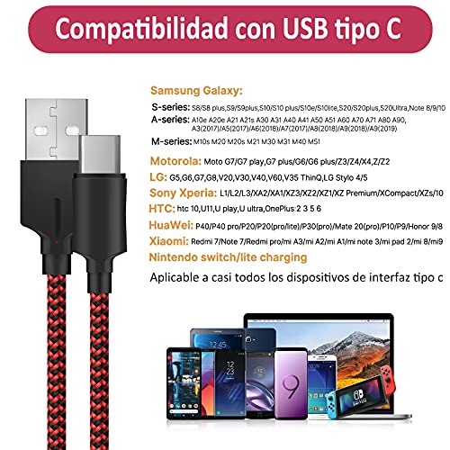 Yosou Cable USB Tipo C,2Pack[1M+2M] Cargador Tipo C Nylon Carga Rápida Cable USB C para Samsung Galaxy S10 S9 S8 A20 A20e A21s A40 A70 A71 A51 S21 S20,Huawei P30 P20 lite,Sony,Redmi note 9,Mi 10