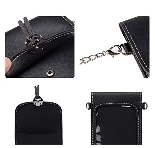 Youkii - Bolso bandolera para mujer, mini bolsillo para teléfono móvil con cadena de metal de piel sintética transparente para pantalla táctil, color negro