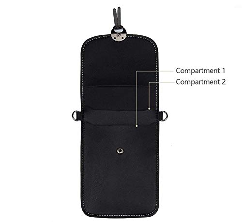 Youkii - Bolso bandolera para mujer, mini bolsillo para teléfono móvil con cadena de metal de piel sintética transparente para pantalla táctil, color negro