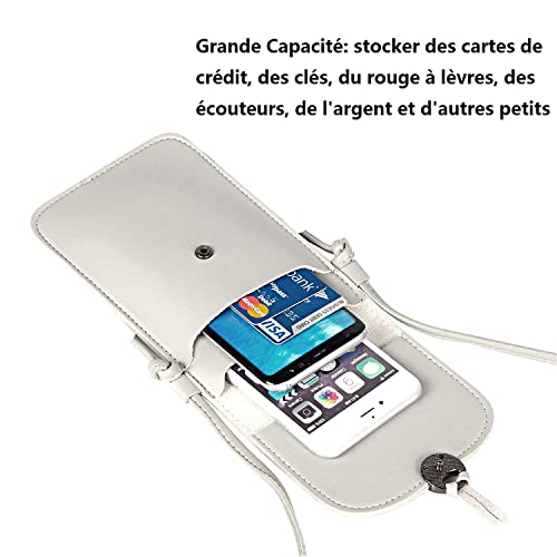 Youkii Mini bandolera para mujer, bolsillo para teléfono móvil con bolsa de viaje de piel sintética, transparente para pantalla táctil