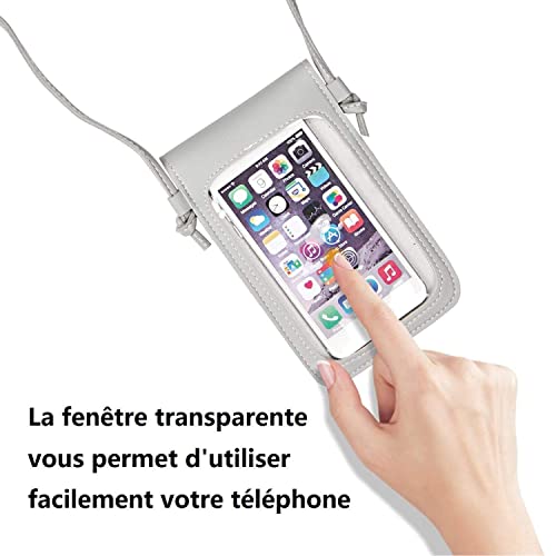 Youkii Mini bandolera para mujer, bolsillo para teléfono móvil con bolsa de viaje de piel sintética, transparente para pantalla táctil