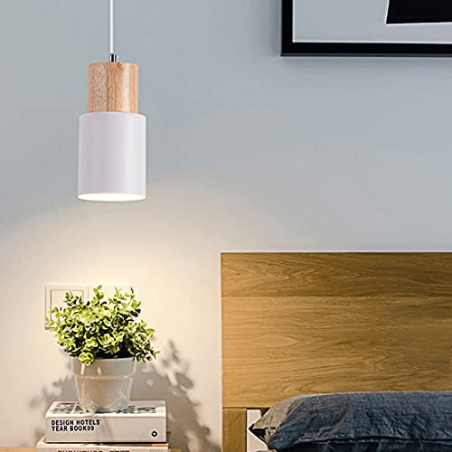 YOXANG Candelabro Sólido Madera Arte Sencillez LED Creatividad Cilindro Forma Iluminación Colgante Techo Restaurante Bar Habitación Cabecera Luces Colgantes D10XH20.5CM E27 Soporte de Lámpara (Blanco)