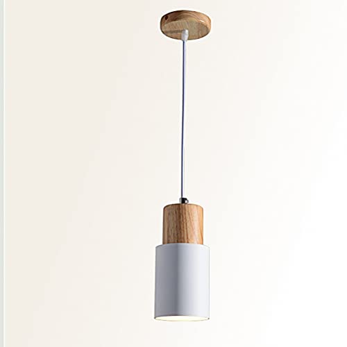 YOXANG Candelabro Sólido Madera Arte Sencillez LED Creatividad Cilindro Forma Iluminación Colgante Techo Restaurante Bar Habitación Cabecera Luces Colgantes D10XH20.5CM E27 Soporte de Lámpara (Blanco)