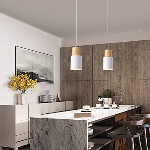 YOXANG Candelabro Sólido Madera Arte Sencillez LED Creatividad Cilindro Forma Iluminación Colgante Techo Restaurante Bar Habitación Cabecera Luces Colgantes D10XH20.5CM E27 Soporte de Lámpara (Blanco)